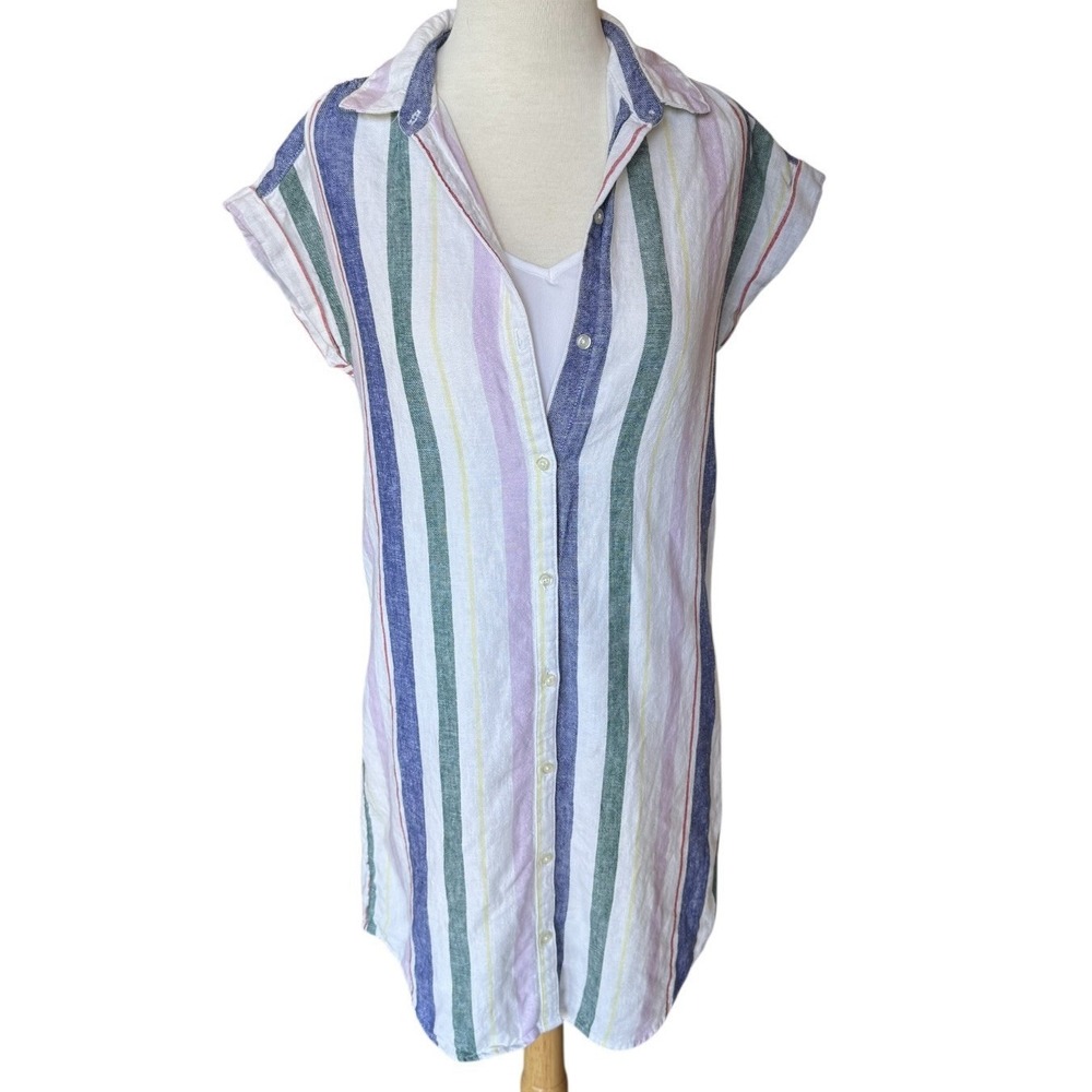Old Navy Shirt Dress With Inner Slip Women's Small Stripe Linen Blend Casual